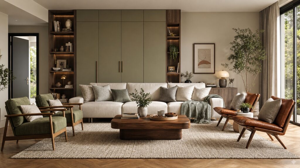 Warm, layered interior with considered furniture and styling