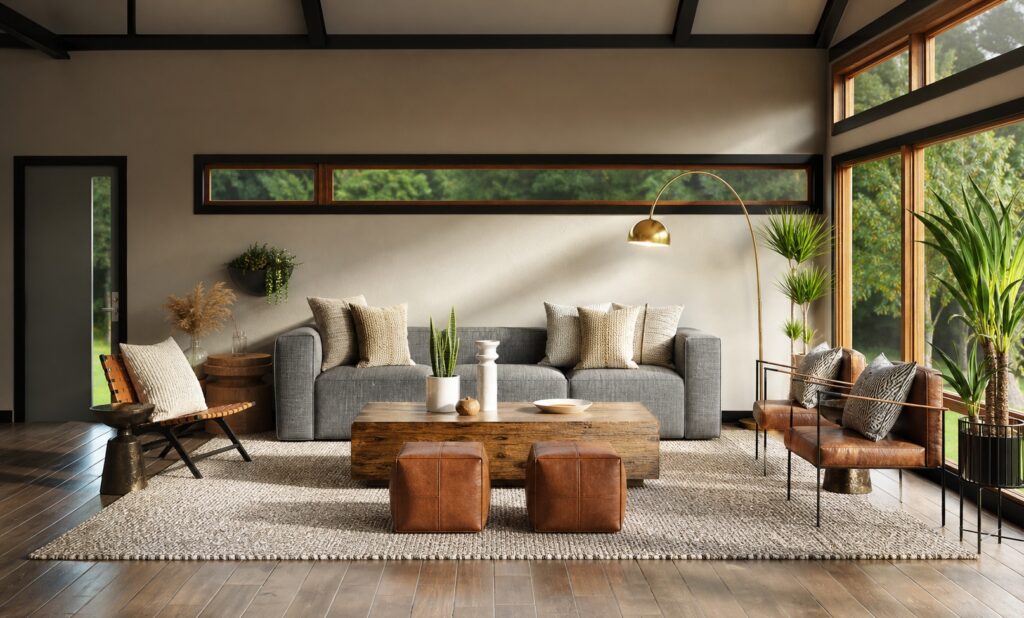 Photoreal 3D interior visualisation of a living space